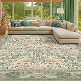 Hazo Haus Washable Floral Bird Rugs for Living Room - Sage Green 8x10 Area Rugs for Bedroom Under Bed, Dining Room Kitchen Table Rug for Under Table, Nature Botanical Decor, Stain Resistant Non-Slip