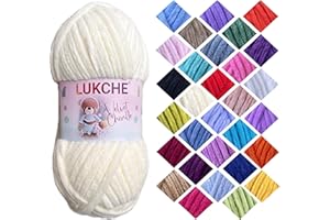 Lukche Velvet Chenille Yarn Super Bulky Soft Yarn - 100g (75.4 yds) - Baby Blanket Yarn for Knitting Amigurumi Fancy Yarn for Crochet Weaving Crafts - Will Not Break or Splinter (Cream)