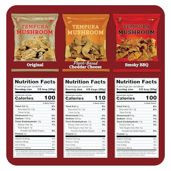 BITETUOSO TEMPURA MUSHROOM CHIPS, TEMPURA-STYLE MUSHROOM SNACK, READY-TO-EAT CRISPY OYSTER MUSHROOMS, PLANT-BASED CRISPY SNACK, ORIGINAL BBQ PLANT-BASED CHEDDAR VARIETY PACK, INDIVIDUALLY WRAPPED 1.41OZ (6 PACK)