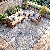 CAMILSON Indoor Outdoor Rug, Blue 5x7 Leaf Tropical Botanical Area Rugs for Indoor and Outdoor patios, Easy-Cleaning Non-Shed