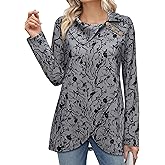 Bebonnie Women's Long Sleeve Lapel Neck Lightweight Sweatshirt Pullover Tunic Tops with Buttons