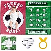 SUKOON Monthly Milestone Blanket for Baby Boy/Girl | Soccer Theme | Includes Frame and Bib | Large | 47"x40" | Personalized Baby Month Blanket for Newborn Baby Shower