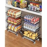 OKZEST 3-Tier Rolling Pantry Floor Organizer and Storage Cart with Wheels, Stackable Wire Pantry Baskets for Pantry Shelves, Kitchen Fruit Basket Stand and Storage Rack for Fruit Snack Onion Potato