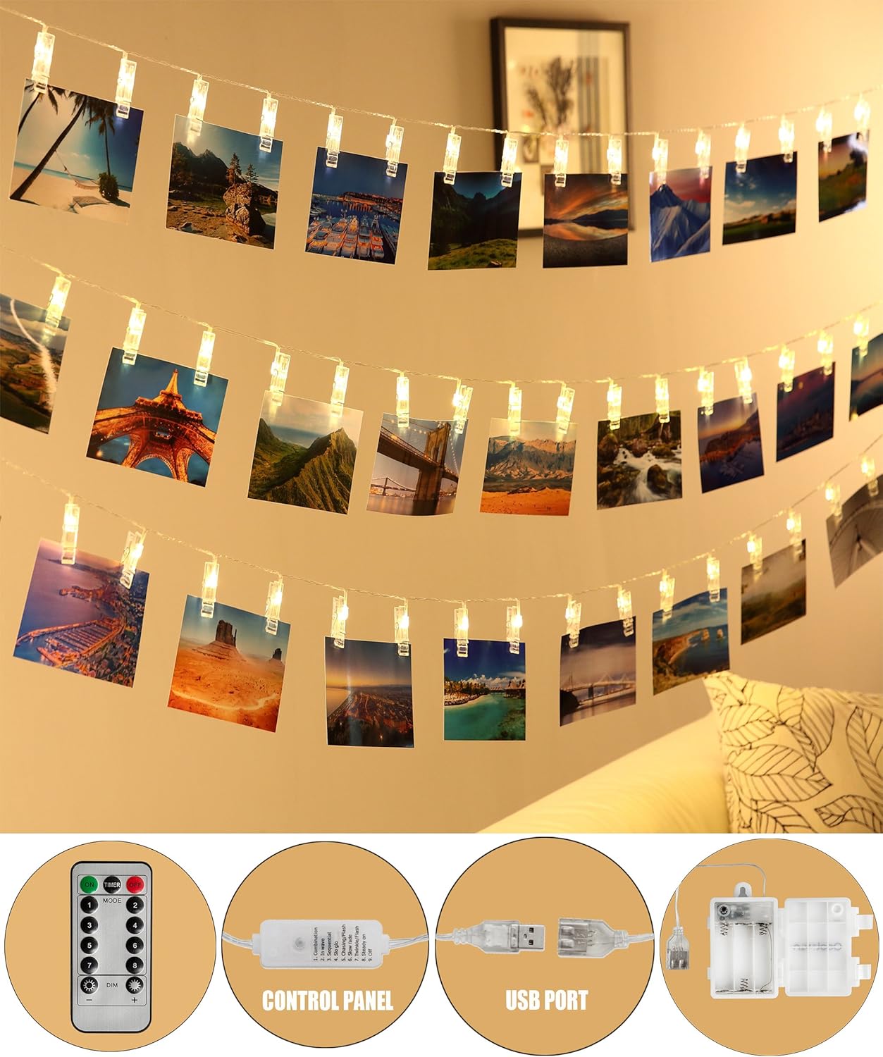 Led Photo Clip String Lights Qoolivin 2017 5m 20 Warm White Picture Hanging Lights with Remote