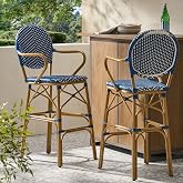 Outdoor Wicker and Aluminum 29.5" Bar stools, Set of 2, Navy Blue, Print