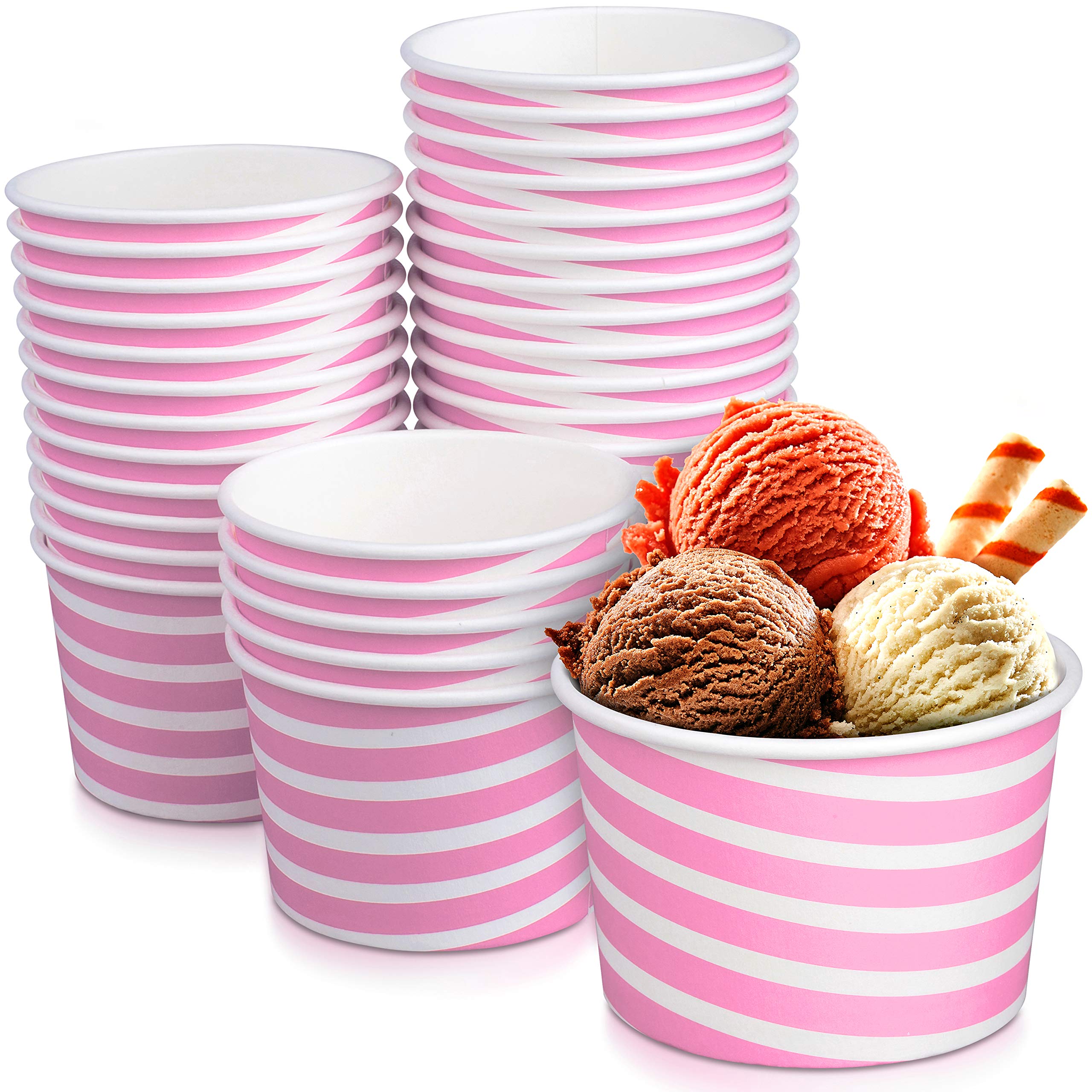 TYPTOP-EXTRA DURABLE Fun Pink Stripe Design Ice Cream Bar Essential, 8 oz. Ice Cream Cups/Bowl - Perfect Snack Cups for Kids Birthday & Holiday Parties, Disposable for Easy Clean-up!