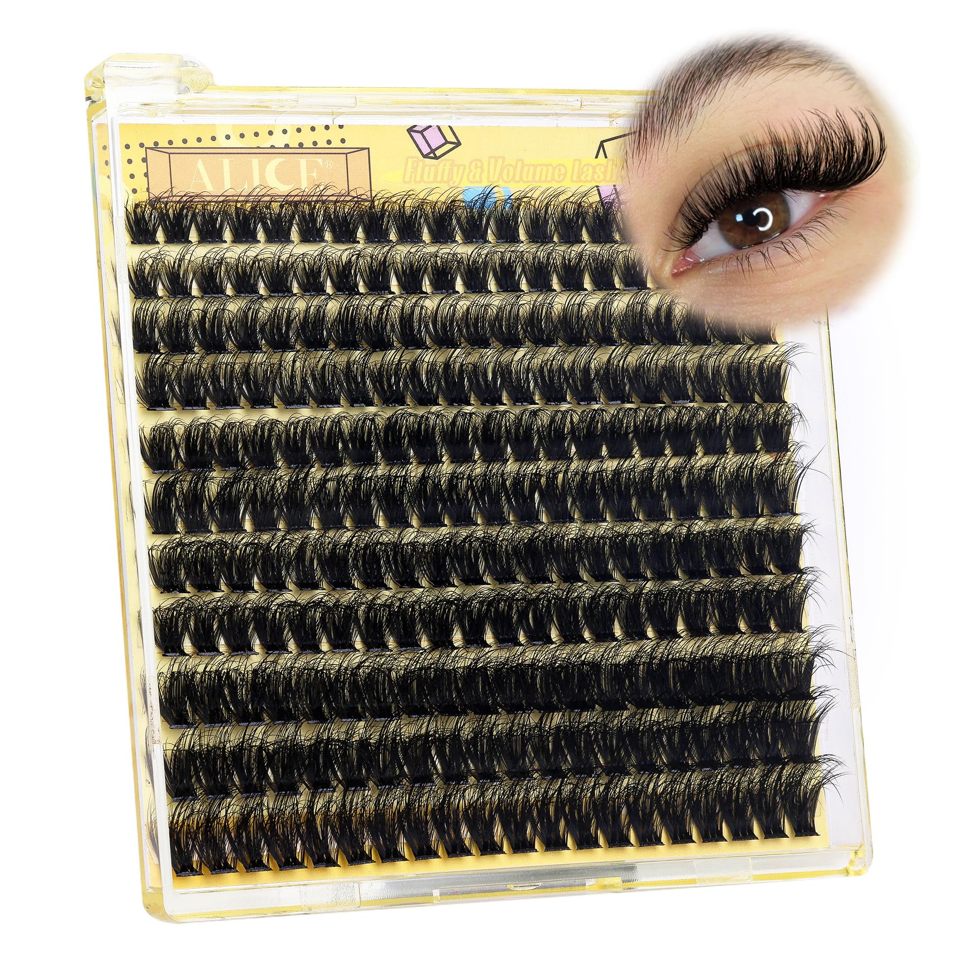 ALICE Fluffy Volume Lash Clusters Natural Lash Extensions DIY Eyelash Extensions 220Pcs 3D Wispy Individual Lashes(10-16mm,0.05D, D Curl)