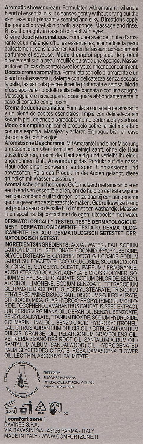 Comfort Zone Tranquillity Shower Cream, 200 ml Bottle, Aromatic Amaranth, Essential Oils, Silky Smooth Skin - Image 4