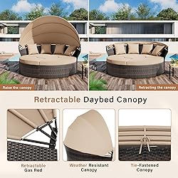 Crownland Outdoor Patio Canopy Bed Round Daybed
