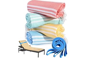 GENOVEGA 4 Packs Turkish Beach Towel Pool Swim Towels Set Bulk Soft Cotton Extra Large Sand Free Quick Dry Thin Lightweight Travel Vacation Essentials Cruise Accessories Must Haves Clearance Sandless Oversized