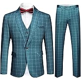 Cloudstyle Mens 3-Piece Plaid Suit Set Modern Fit Jacket Tux Blazer Vest Pants