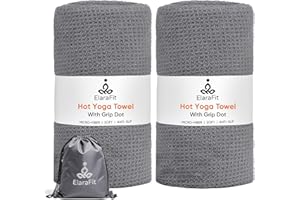 ElaraFit 2 Pack Hot Yoga Towel Non Slip Yoga Mat Towels, Super-Absorbent for Sweat, Thickened Microfiber with Grip Dots, Ideal for Bikram, Hot Pilates & Home Workouts, 26.5"x 72"