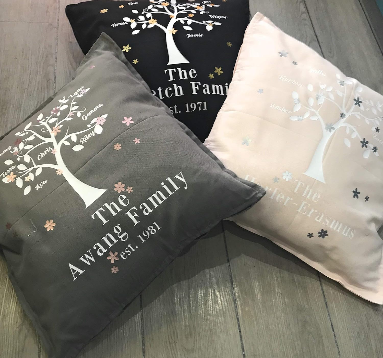 Family Tree Cushion Cover, Personalised, Any Name, Colour Choice, Pink