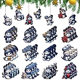 36PCS Blue Wooden Snowman Ornaments - 12 Unique Festive Designs for Christmas Tree Decor