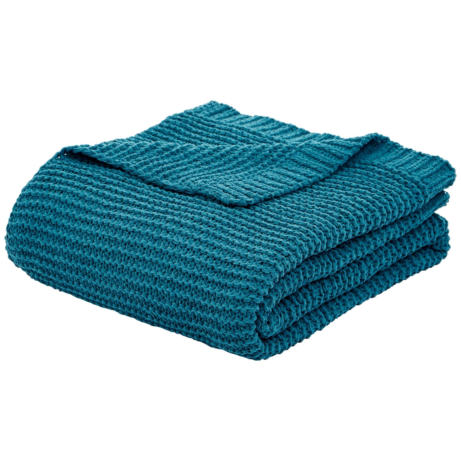 AmazonBasics Knitted Chenille Throw Blanket 66 x 90 Inches, Teal