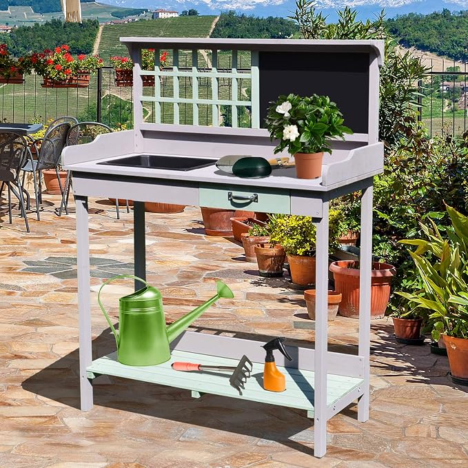 HOMCOM Mesa de Jardinería Cultivo Mesa Exterior para Macetas Mesa ...