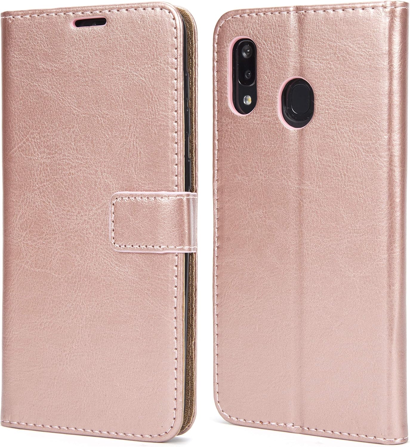 NWNK13 Samsung A20e Phone Case Premium Leather Flip Case Book Wallet Case Card Holder Media Stand Shock Proof Protective Phone Cover Compatible for Samsung Galaxy A20e Rosepink