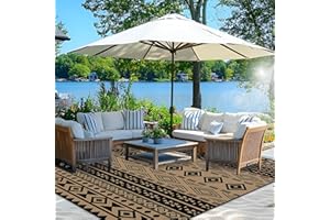 Wallona Outdoor Rugs 5x8 ft Patio Waterproof Clearance Indoor Outdoor Carpet for Patio Plastic Straw Reversible Area Rugs Mat for RV, Camping, Balcony, Beach, Picnic, Porch, Boho Black & Brown