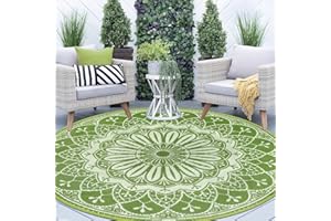 Cekene Round Outdoor Rugs Waterproof 8Ft Reversible Outdoor Patio Rugs Portable RV Camping Mats Lightweight Plastic Straw Rug