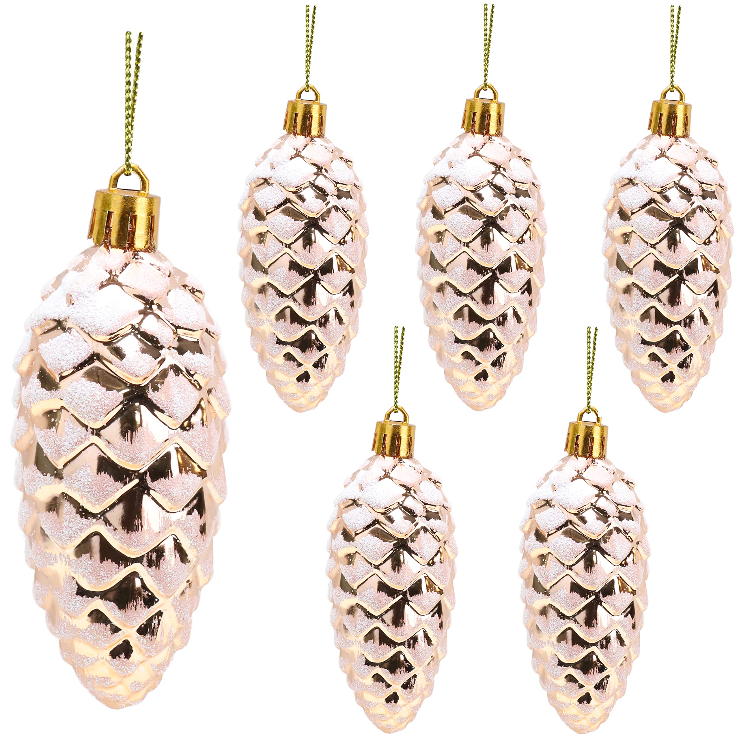 Christmas Concepts® Pack of 6–90mm Shiny & Glitter Decorated Pine Cone Baubles – Christmas Tree Decorations (Rose Gold)