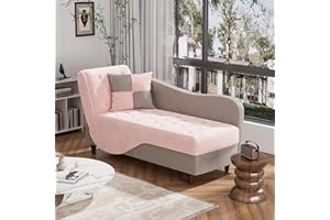 DAMAIFROM Adjustable Recling Chaise Lounge Indoor with Storage,Sleeper Sofa Bed,Lounge Chaise Armchair with Pillow,3 in 1 Velvet Futon Sofa Couch Bed for Living Room Bedroom,Pink Gray