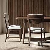 COLAMY PURA Solid Wood Dining Chair Set of 2 with Fabric Upholstered Seat and Backrest, Modern Farmhouse Kitchen Chair, Wooden Chair with Padded Cushion, Brown