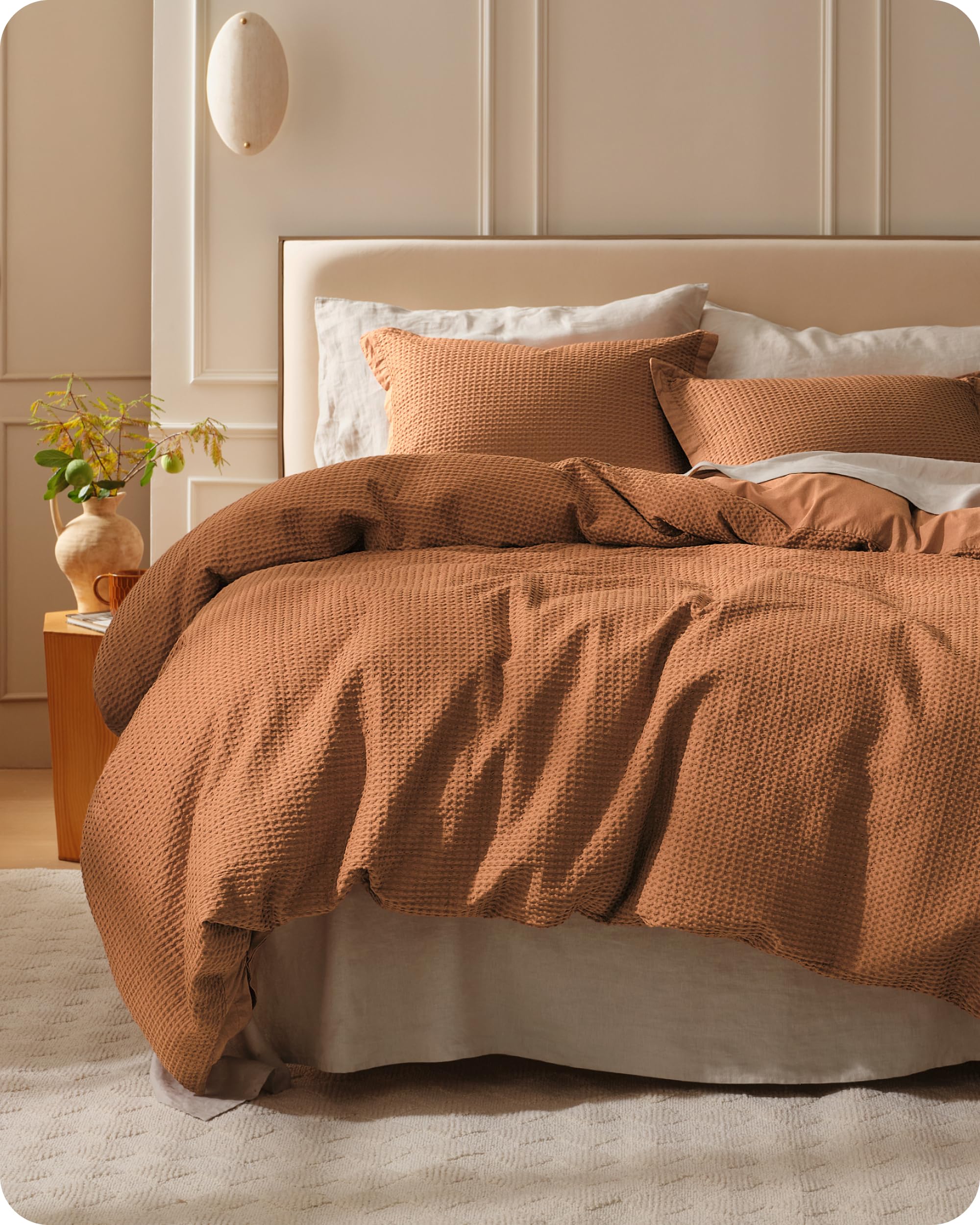 Photo 1 of Bedsure Cotton Duvet Cover King - 100% Cotton Waffle Weave Hazel Duvet Cover King Size, GentleSoft™ and Breathable Bedding Set for All Season, 3 Pieces, 104"x90"