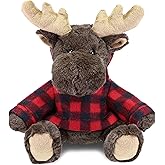 DolliBu Super Soft Moose Stuffed Animal with Plaid Red Hoodie Sweater - Cute Moose Plush Lumberjack Stuffed Toy with Plaid Jacket Animal Hoodie Dress Up for Christmas, Holiday, Winter - 10 Inches