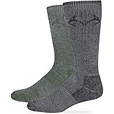 Realtree RT Men's Merino Wool Blend Boot Socks, 2 Pairs Black/Olive LARGE
