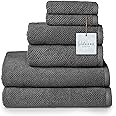 Welhome Franklin 100% Cotton Popcorn Textured Towel Set - 6 Piece 600 GSM, Soft & Plush, 2 Bath Towels, 2 Hand Towels, 2 Washcloths, Dark Gray