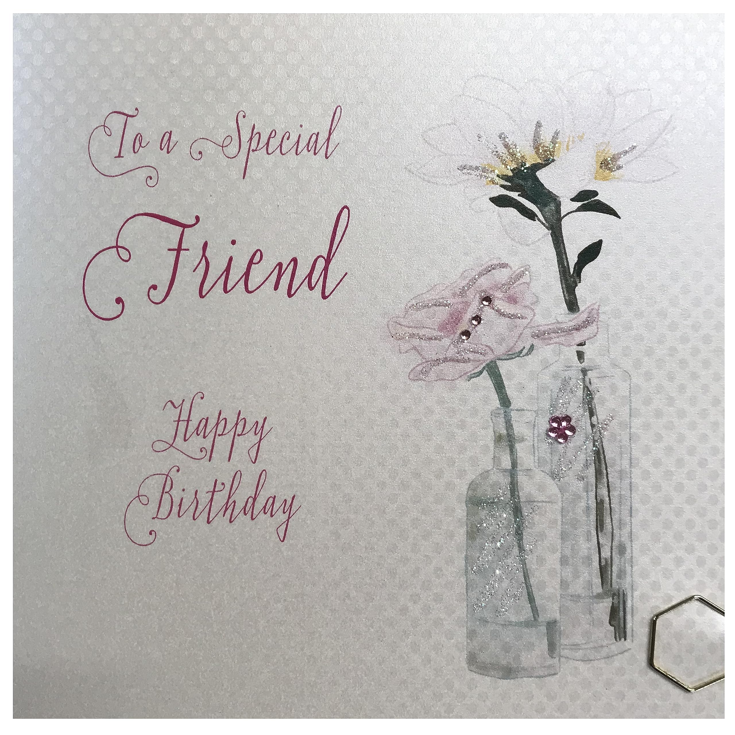 WHITE COTTON CARDS Happy Birthday to a Lovely Special Friend Handmade Card, Dandelion, BD63,16cm x 16cm