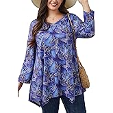 Womens Plus Size Tunic Tops 3/4 Sleeve Loose Fit Dressy Top Blouses Casual Floral Swing Fall Tunics for Leggings 1X-6X