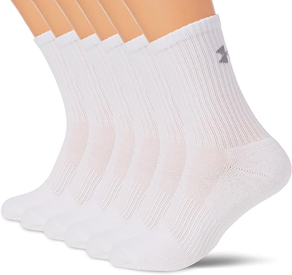 Under Armour Men's Ua Charged Cotton 2.0 Crew Socks (Pack Of 6) White