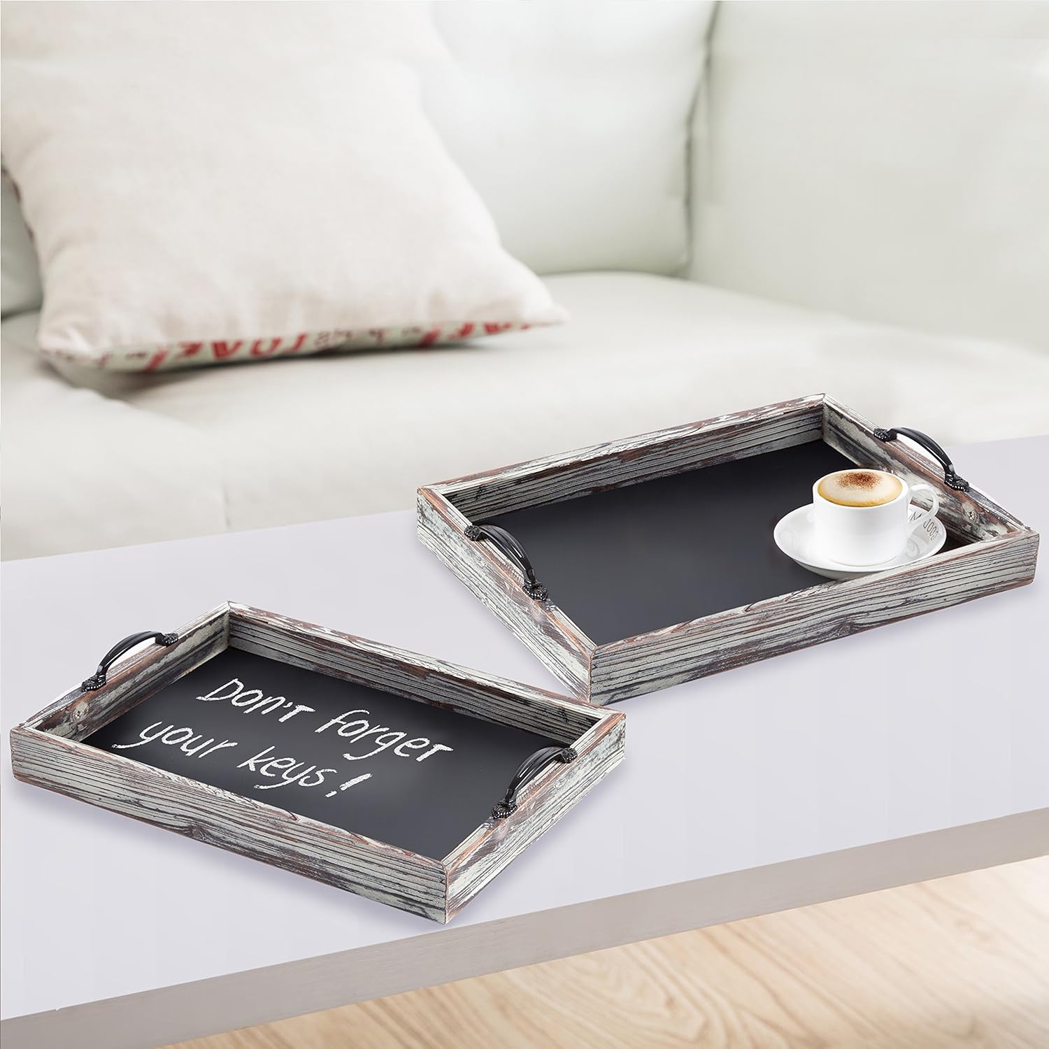 Wood Serving Tray Stackable Carrying With Routed Handles Food Coffee