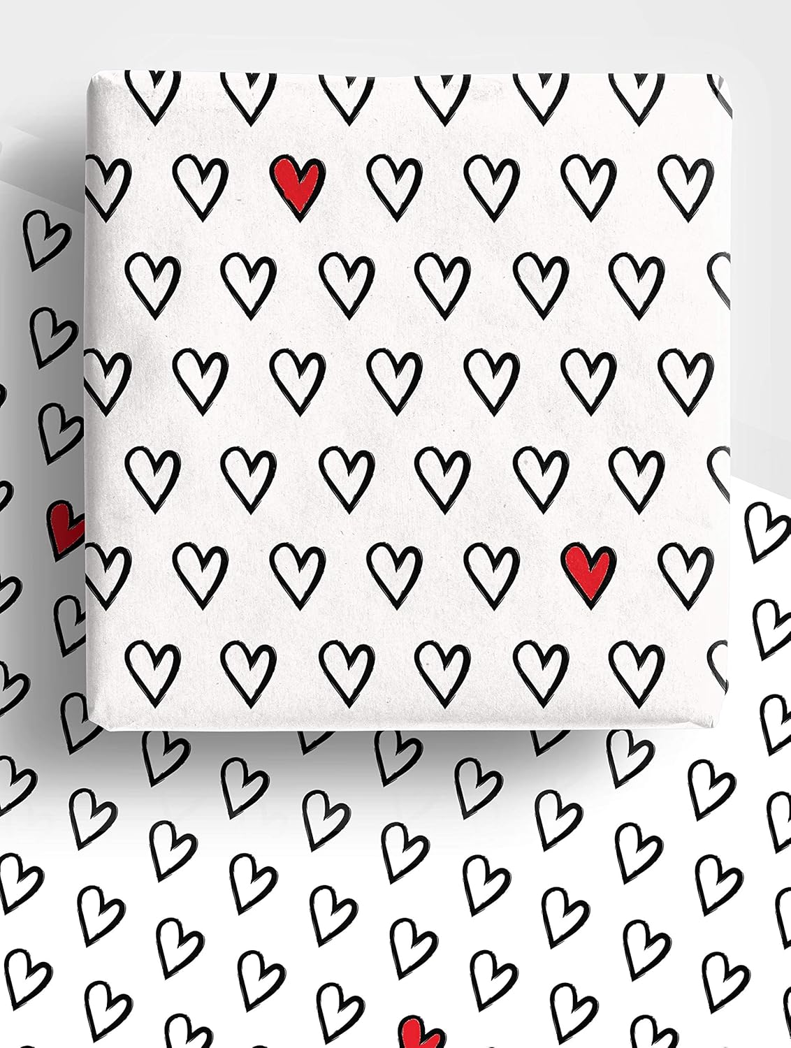 Modern Love Heart Wrapping Paper, Red, 1 count (Pack of 4)