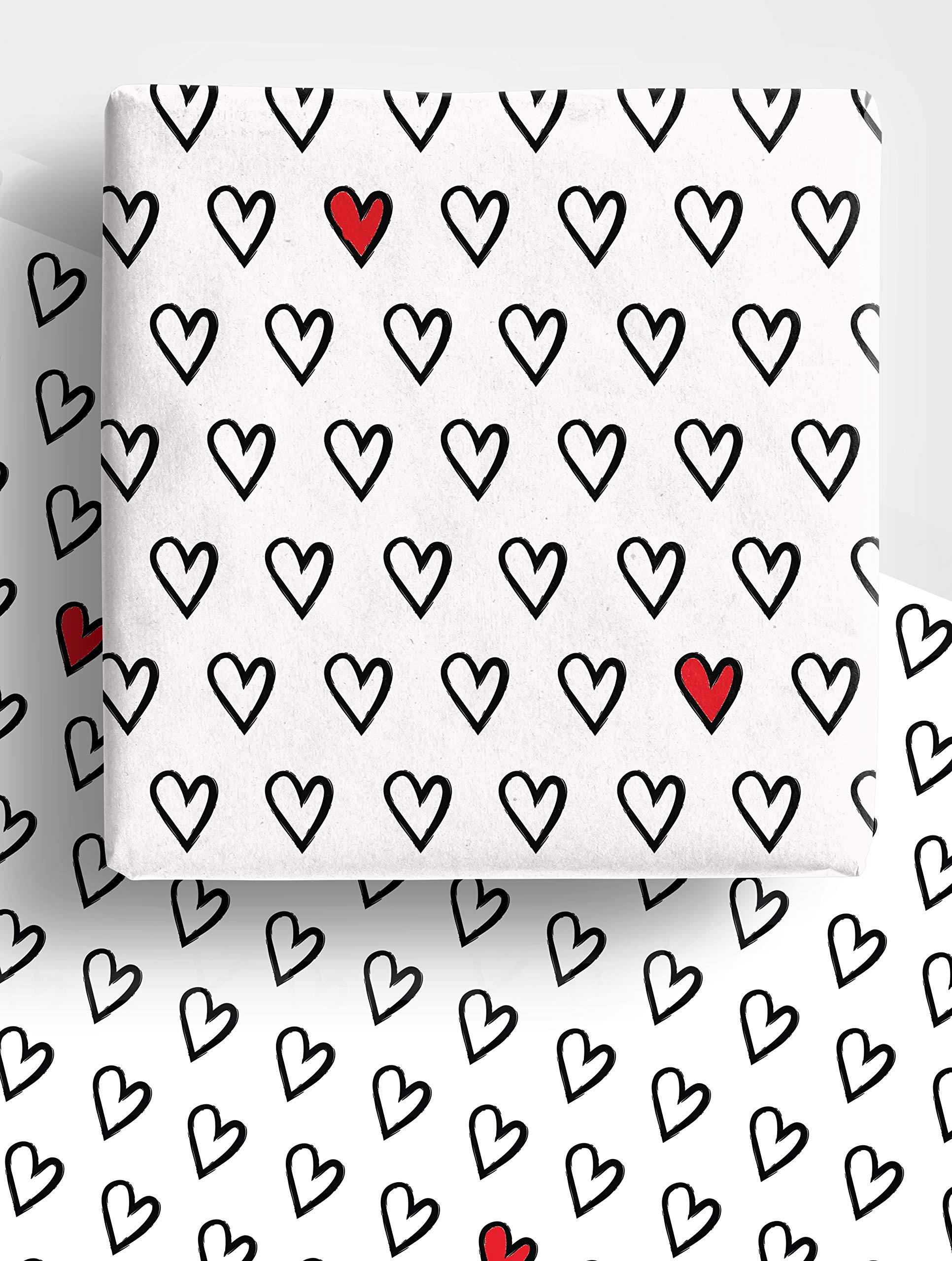 Modern Love Heart Wrapping Paper | 4 x Eco Friendly Premium Recyclable Heart Gift Wrap Sheets 70cm x 50cm each. Perfect for Valentines Day, Anniversary, Wedding, Birthday, Mother's Day and more