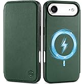 SHIELDON Real Leather Slim Case Wallet for iPhone Air 6.5-inch 5G 2025 | Wireless Charging, RFID Blocking Credit Card Holder, Magnetic Closure, Full Protective Phone Cover - Evergreen