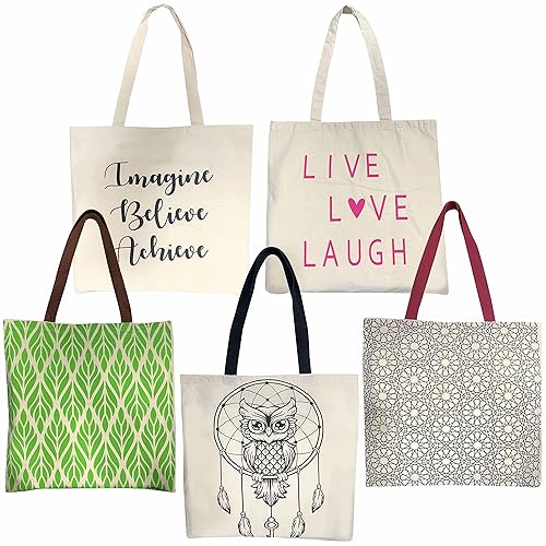 VORX 5 Pack Cotton Shopping Bags Travel Bags Resuable Premium Quality 5oz Natural Cotton Daily Use 1% Of Sale Value Will Be Donated To Children's Hospital