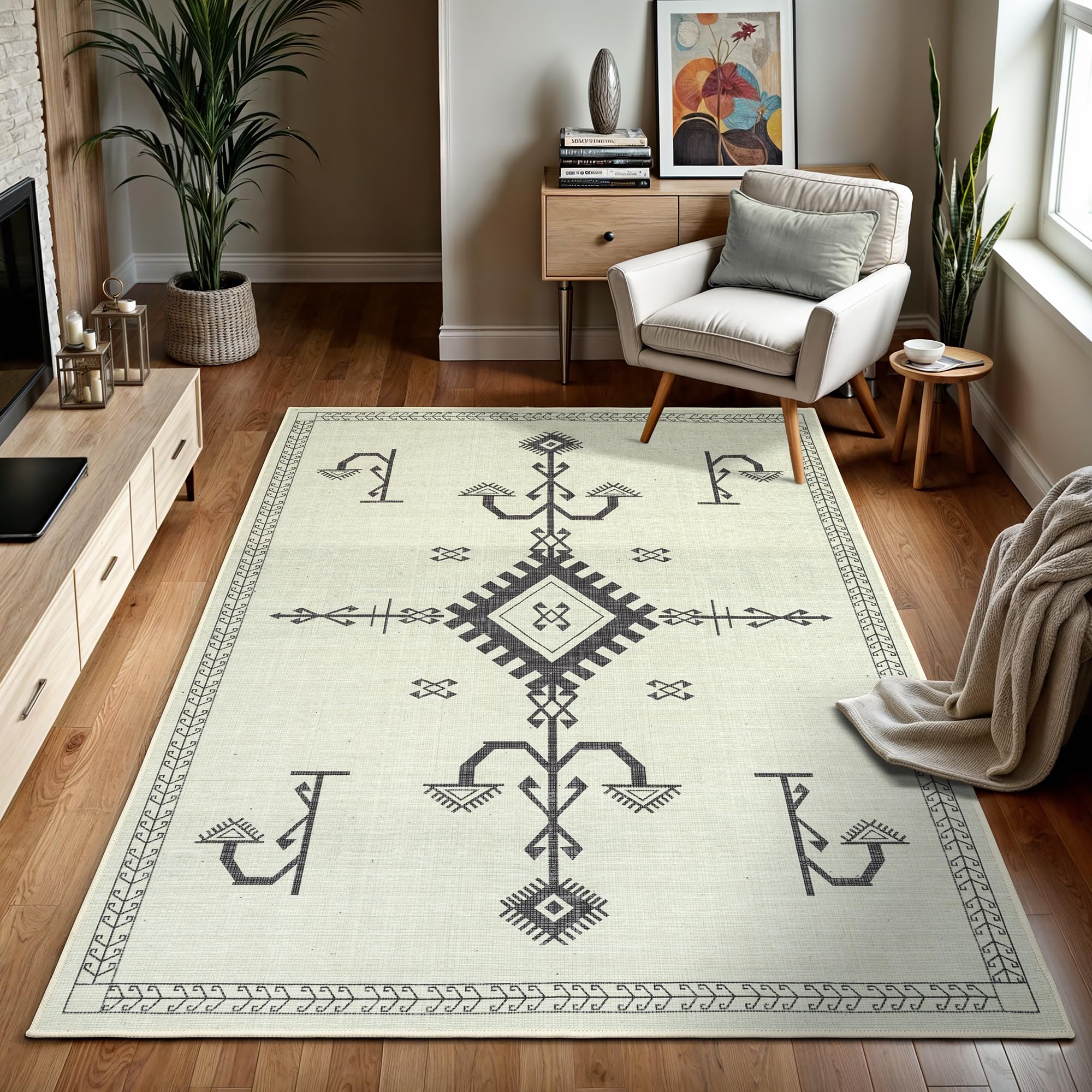 GLN Rugs Contemporary Collection - Machine Washable Area Rug, Contemporary Washable, Non Slip, Low P