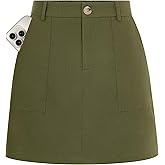 Kate Kasin Women's Linen Mini Skirt Skorts with Pockets, High Waisted A Line Skirt, Summer Skirts with Shorts Underneath