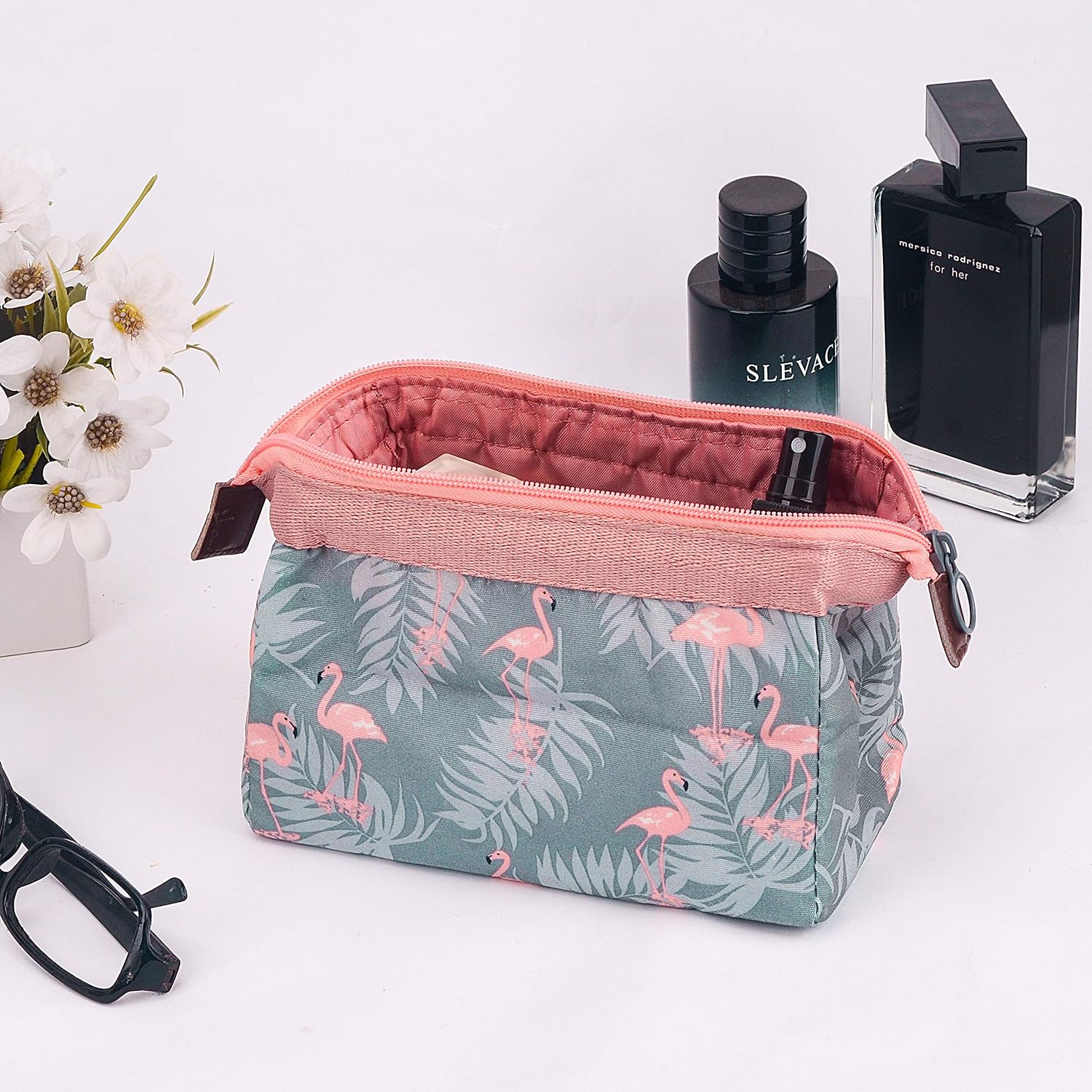 Makeup Bags, Small Make Up Bag Organiser Flamingo Cosmetic Bags Brush Pouch Portable Travel Toiletry Bag for Women Girls (Flamingo) - Image 4
