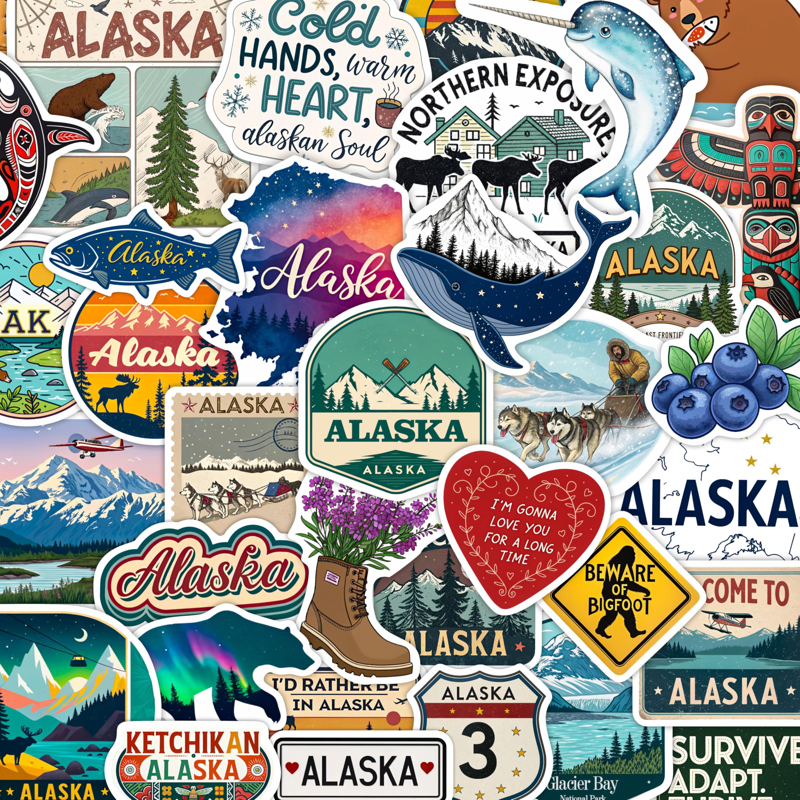 Photo 1 of 100Pcs Alaska Stickers and Decals for Water Bottle, Laptop - Alaska Party Supplies & Dacorations - Gift for Women & Men