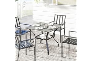 Outsunny Outdoor Dining Table for 4, 35.4" Square Outdoor Patio Table with 2"/1.6" Umbrella Hole, Storage Shelf and Faux Wood