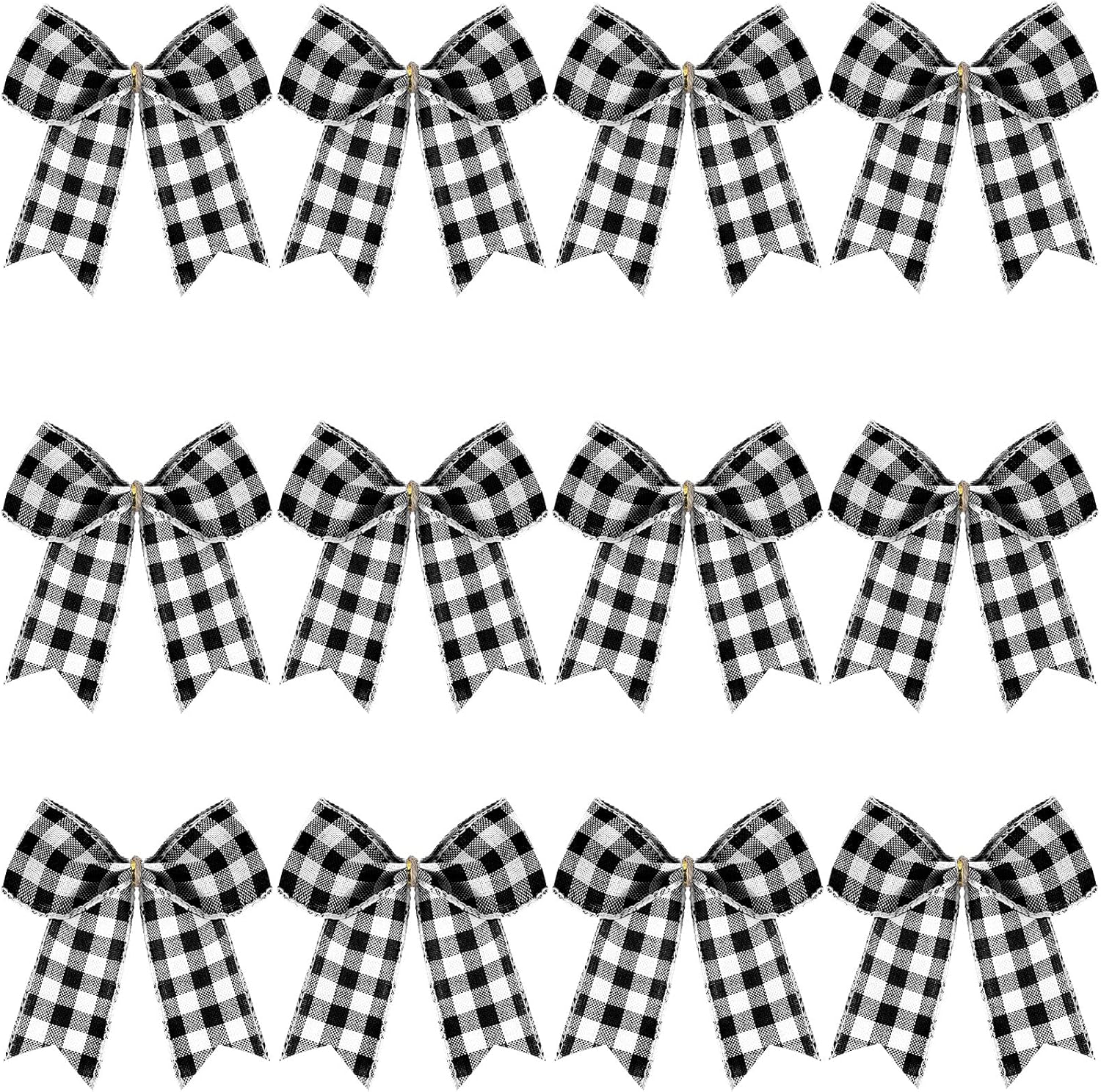 Bows & Ribbons - 12 Pieces Christmas Plaid Bows Buffalo Thanksgiving Fall Decorative Plaid Bows for Halloween Wreaths Tree Party Indoor Outdoor Home Decoration (Black and White, 2.4 x 2.4 Inch)