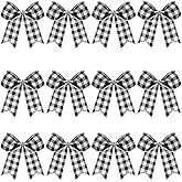 WILLBOND 12 Pieces Red Valentines Velvet Bows Decorations,6 Inch Valentine Ornaments for Tree Home Party Front Door Wedding Holiday Decor(Black and White,6 x 6 Inch)