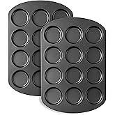 Tiawudi Muffin Top Pan, 12 Cavity Cupcake Pan, 3 Inch Nonstick Bakeware for Eggs, Cornbread, Cookies, Whoopie Pies and Yorkshire Pudding, Set of 2