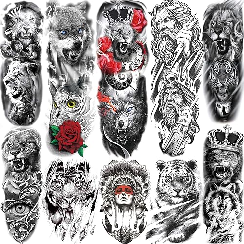 TASROI 10 Sheets Large Temporary Tattoos Sleeve For Men Arm Women Thigh