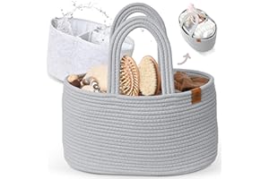 J&JOO 2-in-1 Baby Diaper Caddy Organizer, Water-Resistant Lining Protection, Easy Care, Basket for Changing Table or Dresser, Multi-Use, Newborn Baby Essentials