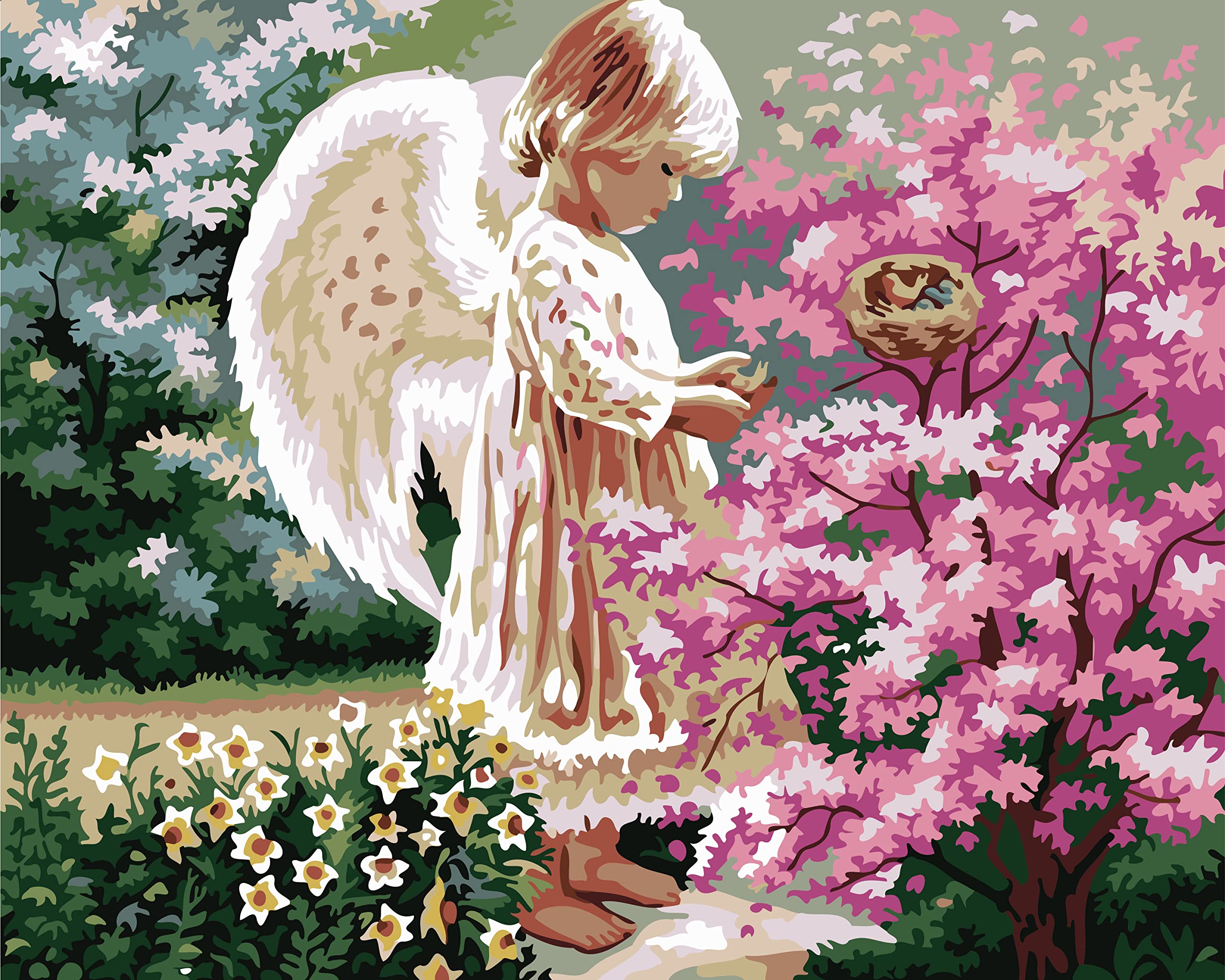 ABEUTY DIY Paint by Numbers for Adults Beginner - Angel Girl & Flowers in The Garden 16x20 inches Number Painting