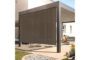 DIFY Outdoor Roller Shade Blinds Roll Up Shade, Exterior Roller Shade Chain Operation 8 * 8FT for Patio Yard Deck Porch, Mocha